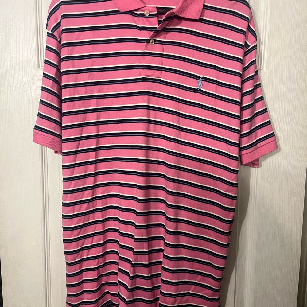 Polo by Ralph Lauren Striped Pink and Navy Polo Shirt
